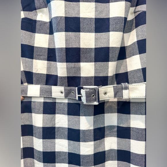 J.CREW | Navy Blue Gingham Checkered Sleeveless Straight Belted Midi Dress | 2T - Picture 6 of 10